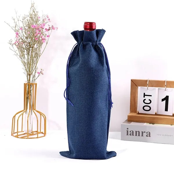 Compact Burlap Drawstring Wine Bag