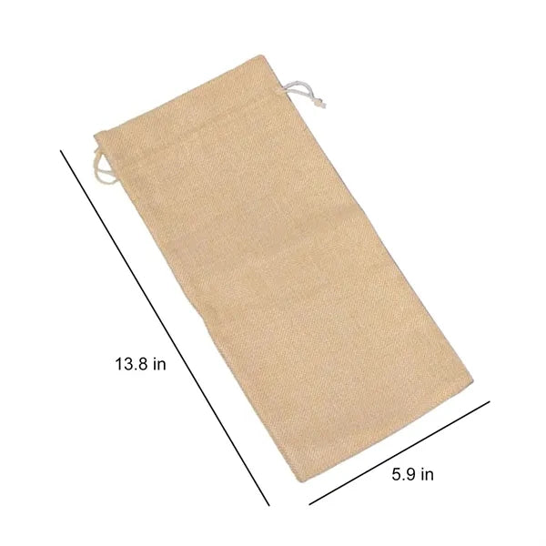 Compact Burlap Drawstring Wine Bag