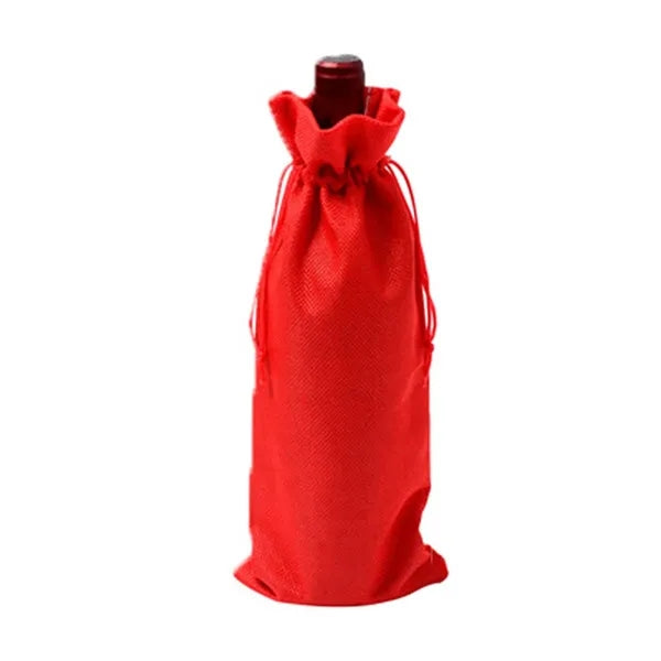Compact Burlap Drawstring Wine Bag