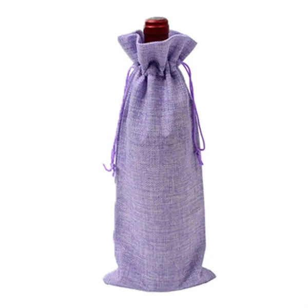 Compact Burlap Drawstring Wine Bag