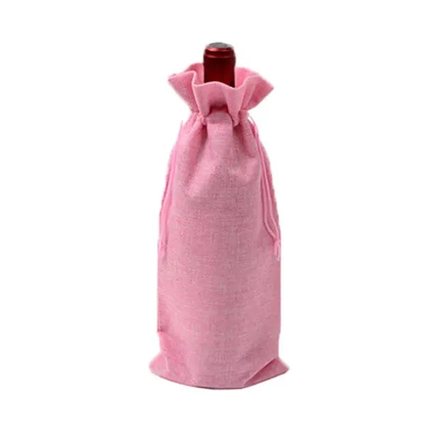 Compact Burlap Drawstring Wine Bag