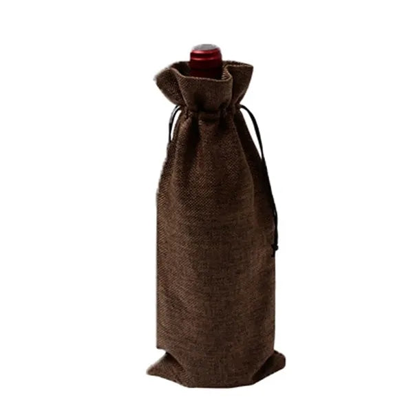 Compact Burlap Drawstring Wine Bag