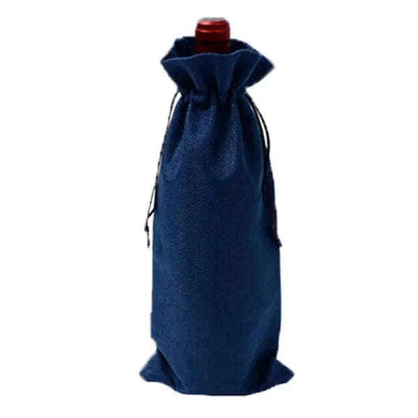 Compact Burlap Drawstring Wine Bag