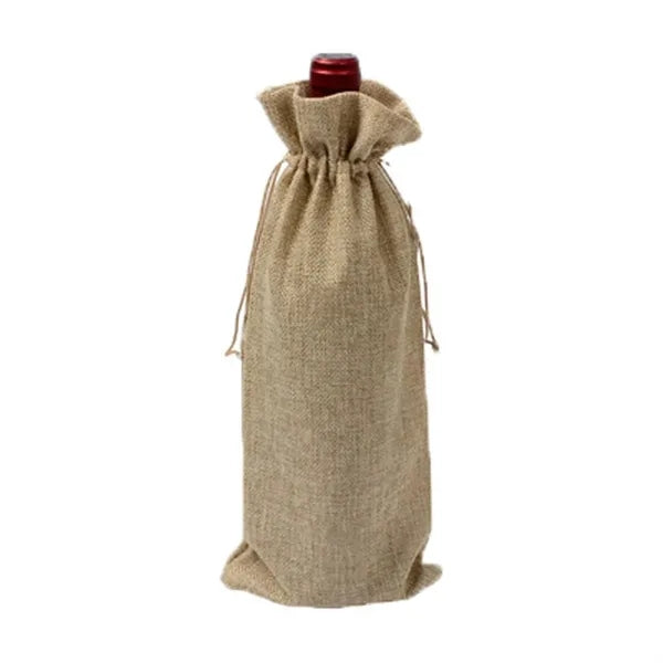 Compact Burlap Drawstring Wine Bag