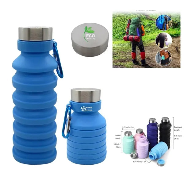 Collapsible Silicone Water Bottles with Carabiner