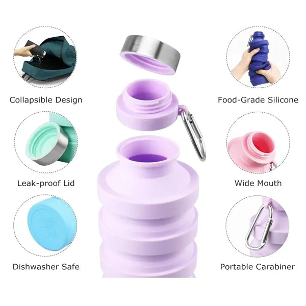 Collapsible Silicone Water Bottles with Carabiner