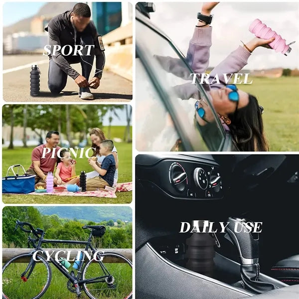 Collapsible Silicone Water Bottles with Carabiner