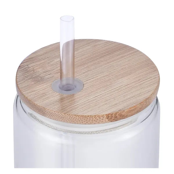 18 oz Glass Tumbler with Straw and Bamboo Lid