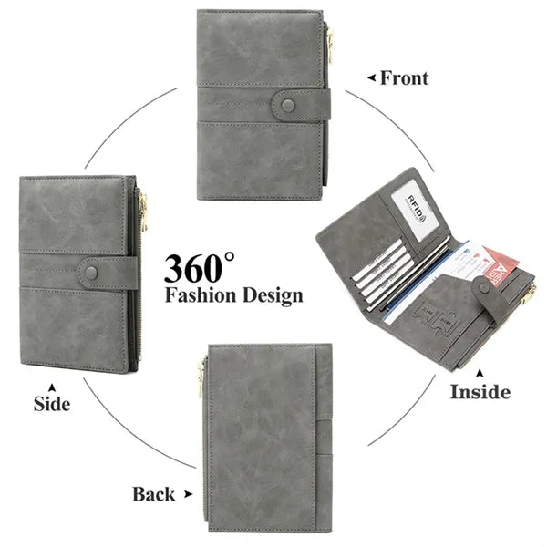 RFID Travel Passport Wallet Vegan Leather Minimalist Case