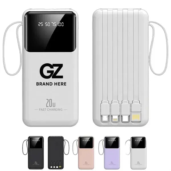 Portable Power Bank with 4 Cables & Flashlights
