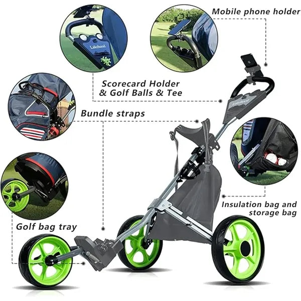 Three Wheel Easy To Folding Golf Push Cart