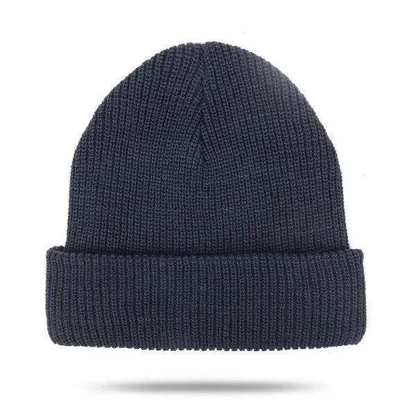 Cuffed Knit Beanie with Faux Leather Patch
