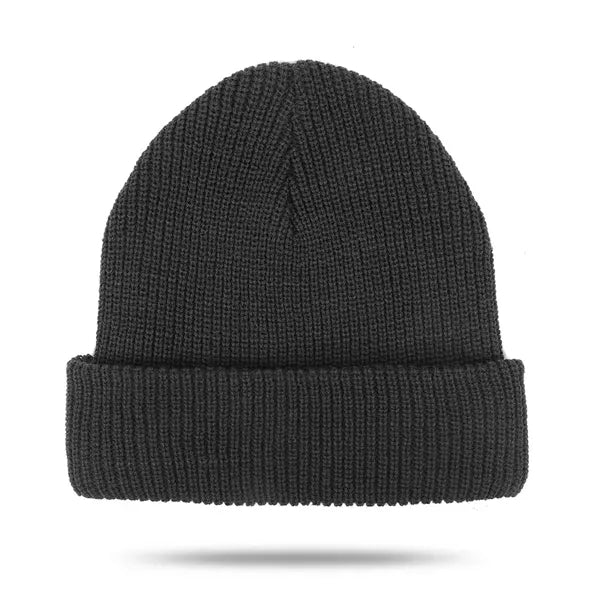 Cuffed Knit Beanie with Faux Leather Patch