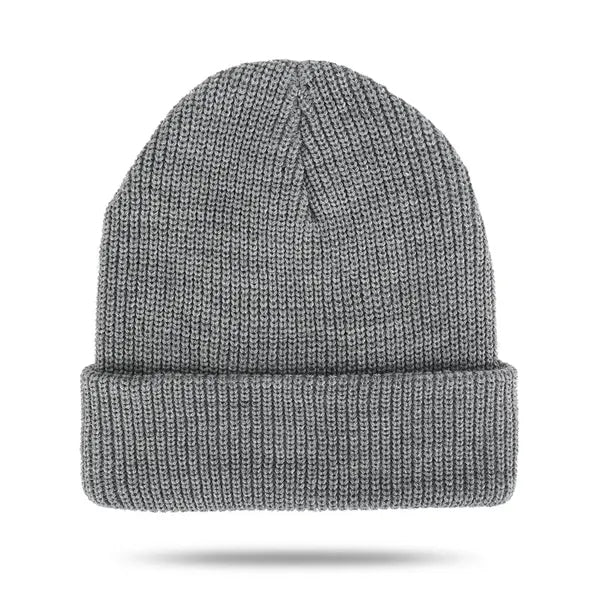 Cuffed Knit Beanie with Faux Leather Patch