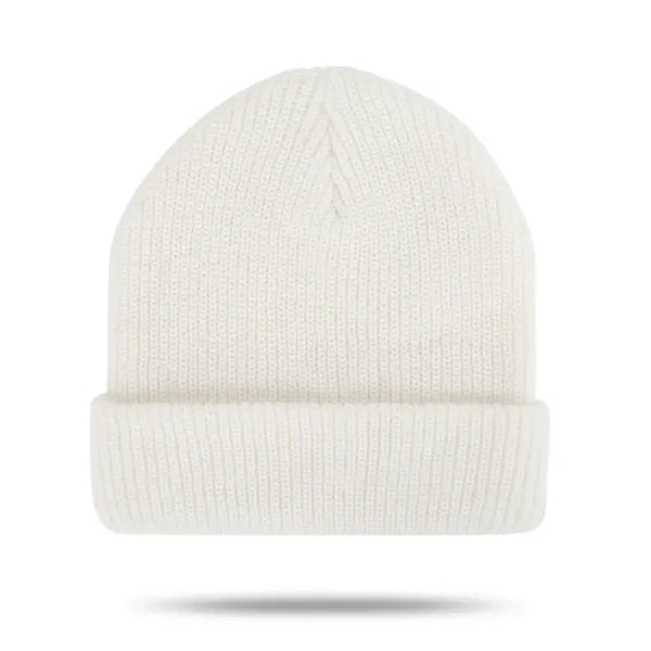 Cuffed Knit Beanie with Faux Leather Patch