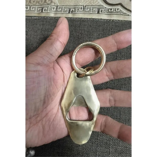 Vintage Solid Brass Bottle Opener Keychain Minimalist Fob