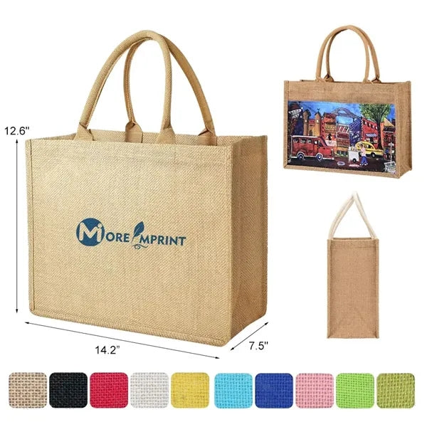 Eco Friendly Jute Burlap Tote Bag With Cotton Handles