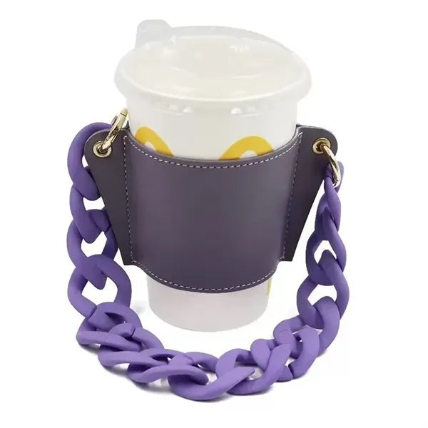 Leather Cup Sleeve With Pearl Chain Strap