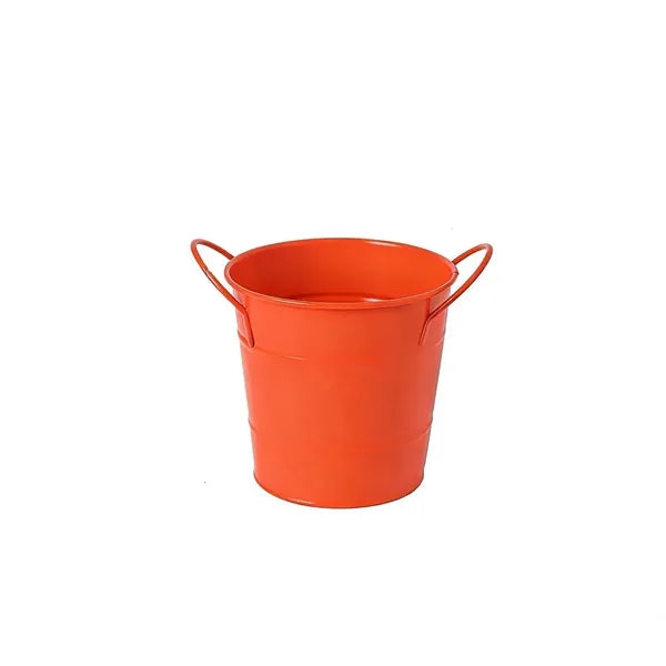 Vibrant Orange Metal Bucket-Style Desk Pen Holder