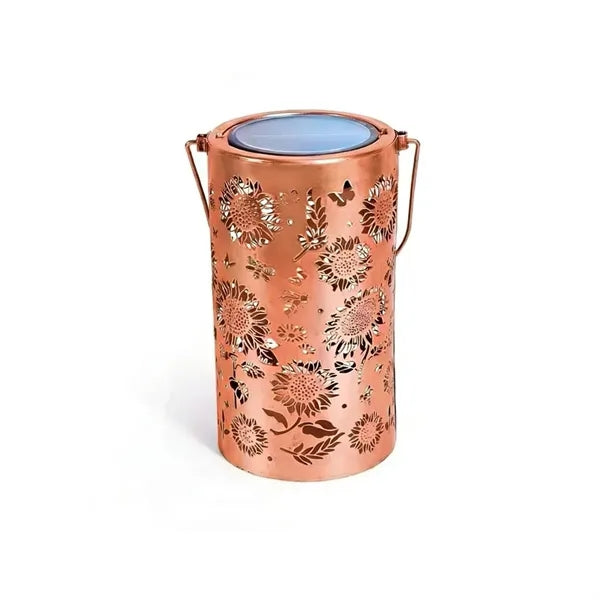 Solar Copper Sunflower Cutout Iron Garden Lantern