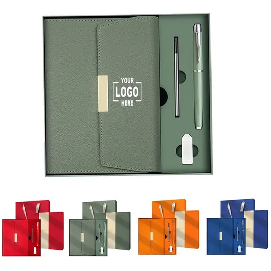 A5 Recycled Paper Notebook W/ Pen & USB Flash Drive Gift Set