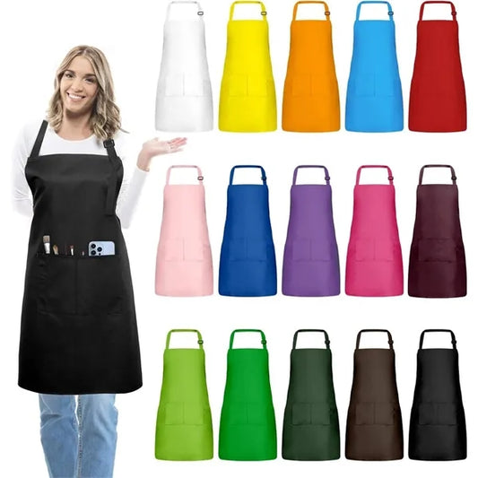 Kitchen Bib Apron Adjustable with 2 Pockets Oil Resistant