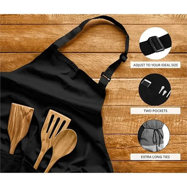 Kitchen Bib Apron Adjustable with 2 Pockets Oil Resistant