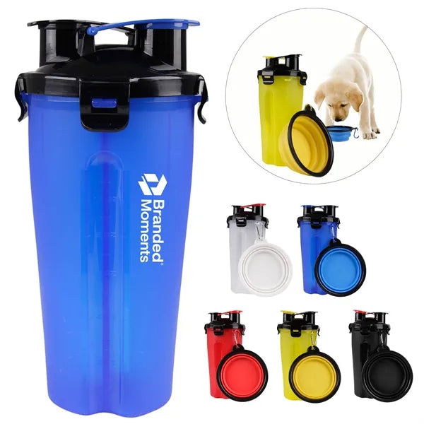Portable Pet Water Bottle with Collapsible Bowl for Travel