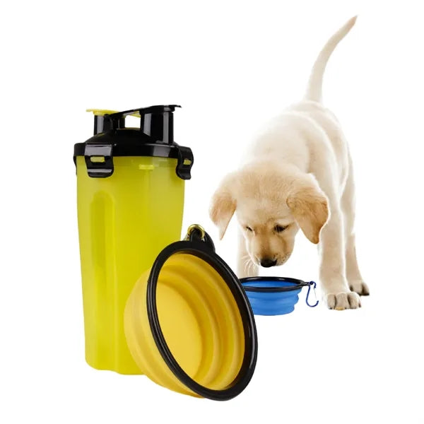 Portable Pet Water Bottle with Collapsible Bowl for Travel