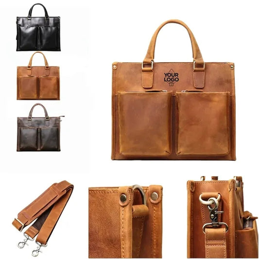 15in Leather Briefcase for Men with Double Front Pockets
