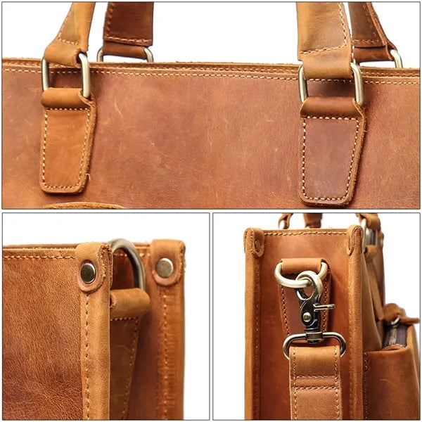 15in Leather Briefcase for Men with Double Front Pockets