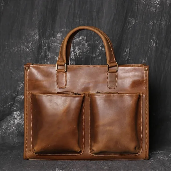 15in Leather Briefcase for Men with Double Front Pockets