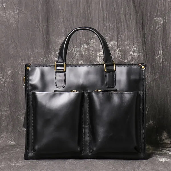 15in Leather Briefcase for Men with Double Front Pockets