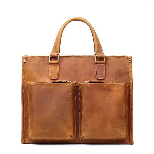 15in Leather Briefcase for Men with Double Front Pockets