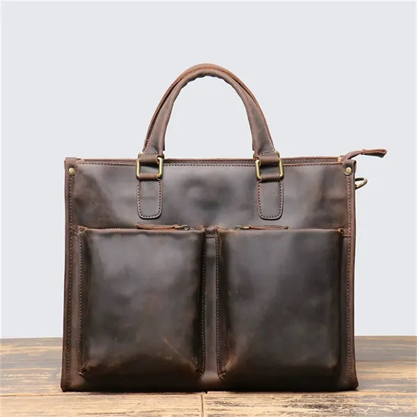 15in Leather Briefcase for Men with Double Front Pockets