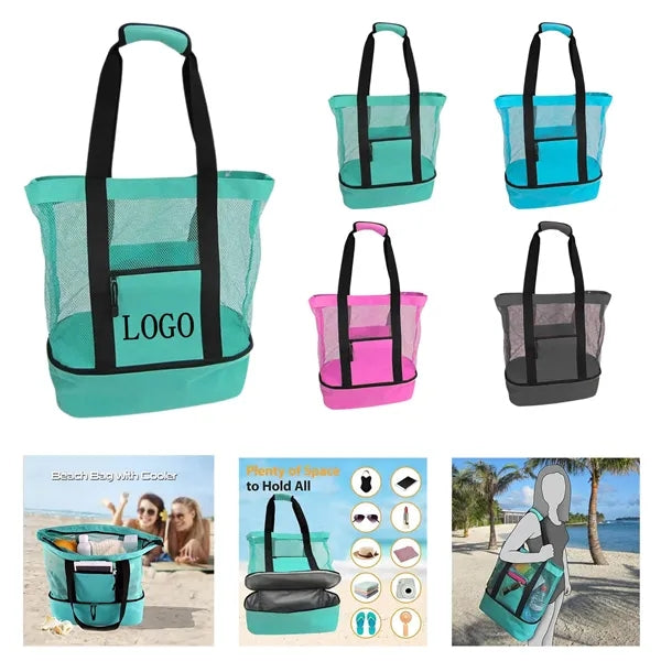 Mesh Beach Bag Tote with Insulated Cooler