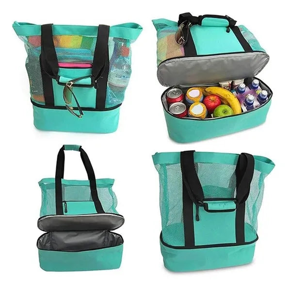 Mesh Beach Bag Tote with Insulated Cooler