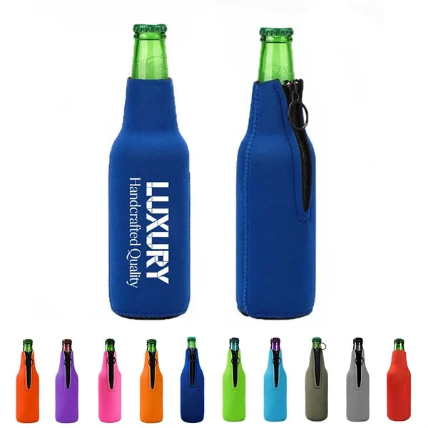 12oz Neoprene Collapsible Zipper Beer Bottle Cooler