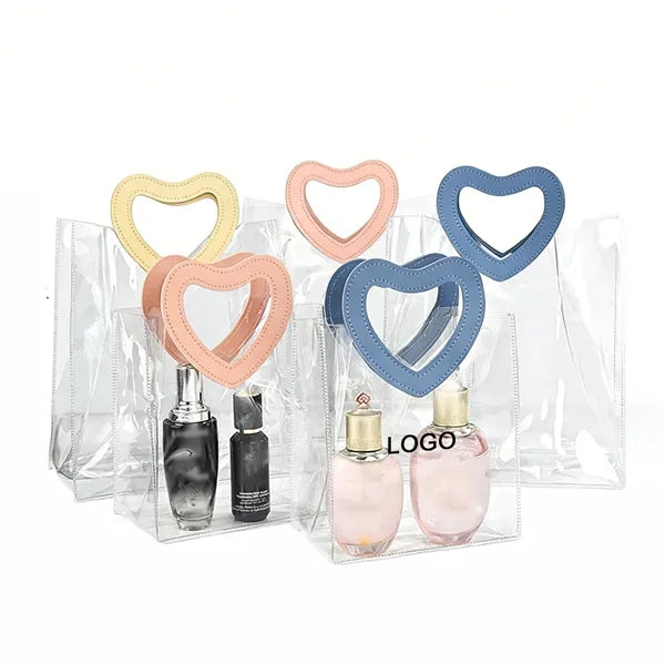 Transparent PVC Shopping Bags W/Heart Shape Handles
