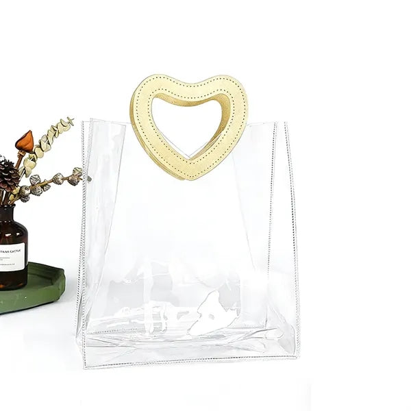 Transparent PVC Shopping Bags W/Heart Shape Handles