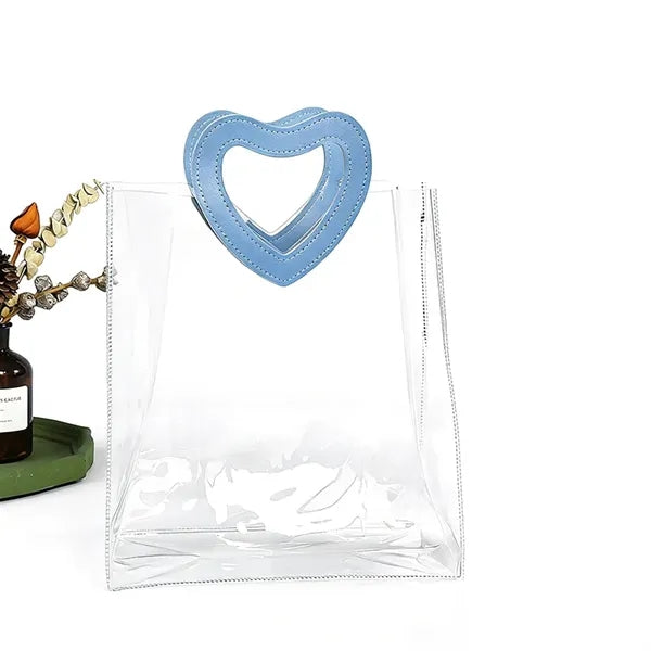 Transparent PVC Shopping Bags W/Heart Shape Handles