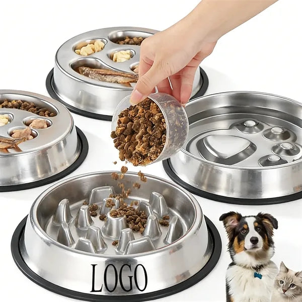 Non-Slip Stainless Steel Slow Feeding Pet Bowl