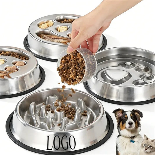 Non-Slip Stainless Steel Slow Feeding Pet Bowl