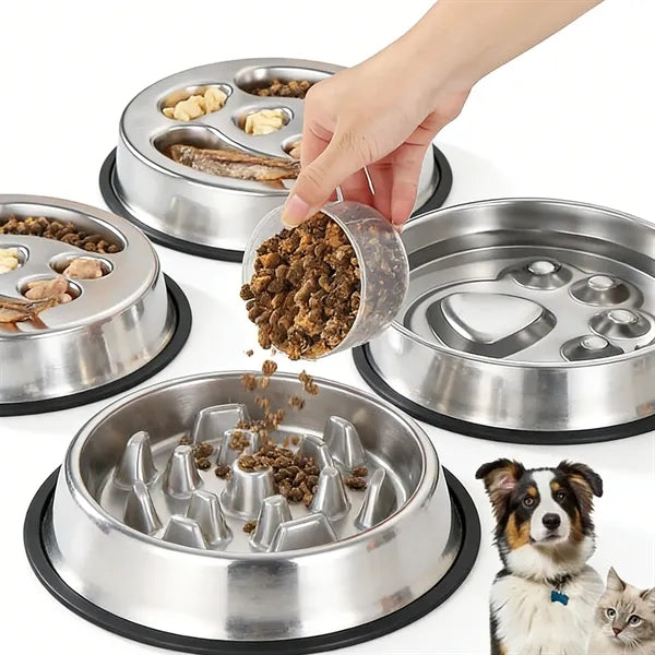 Non-Slip Stainless Steel Slow Feeding Pet Bowl