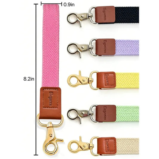 Nylon Leather Metal Elastic Wristband Keychain & Phone Lanya