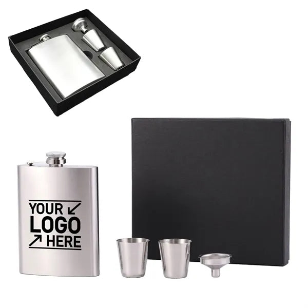 8 Oz Hip Flask Gift Box Set