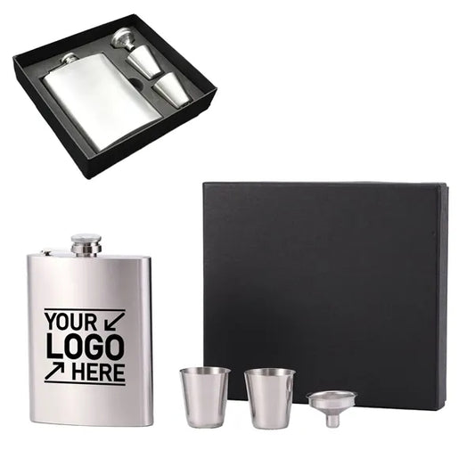 8 Oz Hip Flask Gift Box Set