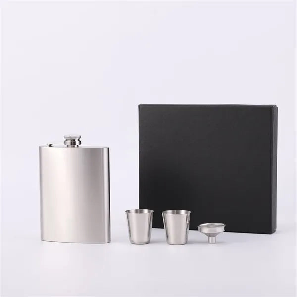8 Oz Hip Flask Gift Box Set