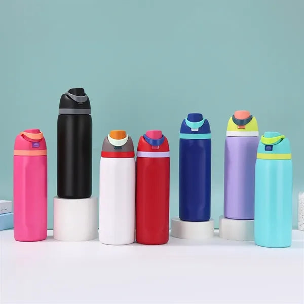 24oz Stainless Steel Freesip Sports Water Bottle with Straw