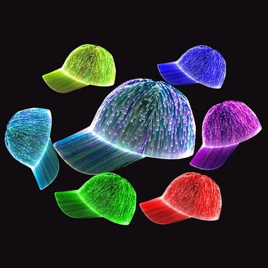 LED Fiber Optic Rechargeable Light Up Caps Dark Glowing Hats